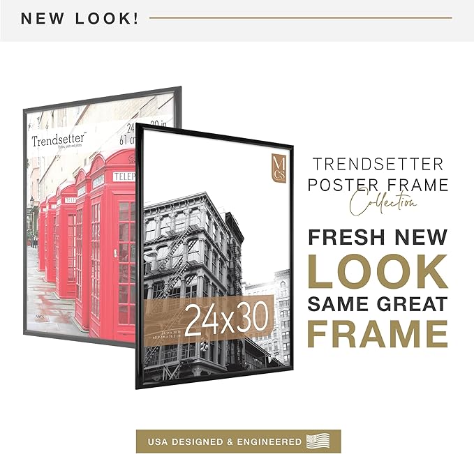 MCS Trendsetter 24x30 Poster Frame Black High-Gloss, Vertical & Horizontal Wall Hanging Large Picture Frame for Photos, Posters & Art Prints (1-Pack)