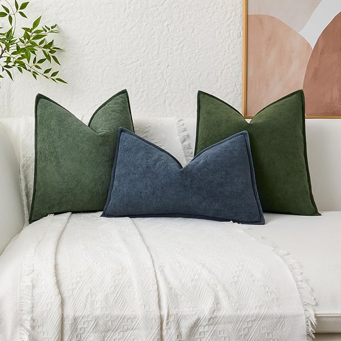 Kevin Textile Waterproof Decorative Pillow Covers Moss Green 16x16 Inch Pack of 2 Soft Boucle Textured Throw Pillowcases Elegant Accent Pillows for Couch Sofa Chair Bed Home Decor Indoor Outdoor