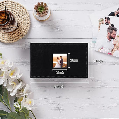potricher Small Photo Album 4x6 100 Photos Leather Cover Picture Book with 100 Horizontal Pockets for Family Wedding Anniversary and Baby (Black)