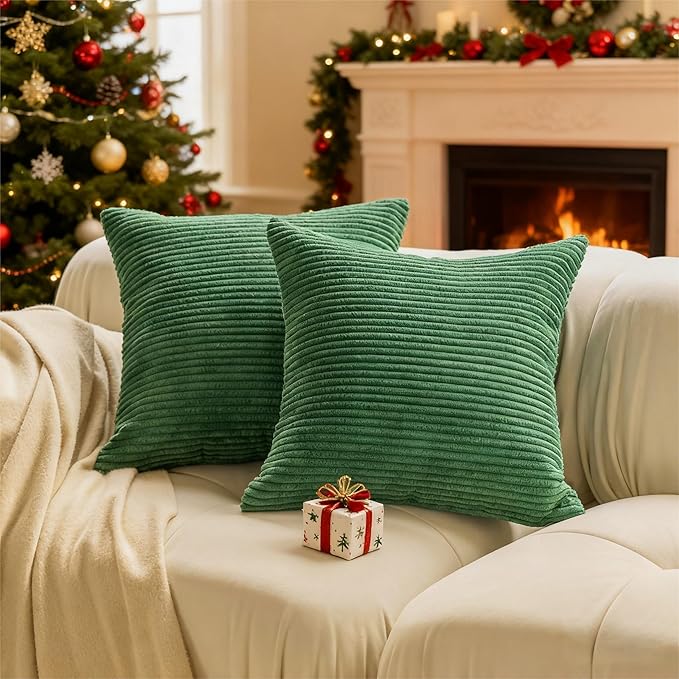 Home Brilliant Super Soft Corduroy Spring Decorative Pillow Covers 24x24 Euro Shams Covers 24 x 24 Throw Pillow Cover for Patio Couch Sofa Bedroom Decor, 60x60cm, Moss Green