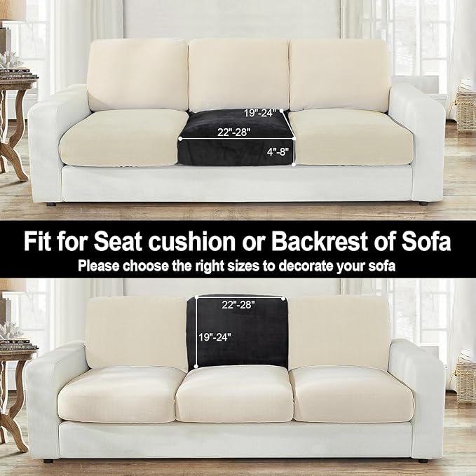 NAISI Couch Cushion Covers 1 Piece Velvet Stretch Sofa Seat Covers or Backrest Covers Soft Individual Couch Covers for Sectional Sofa(1 PC for Seat Cushion or Backrest,Black)