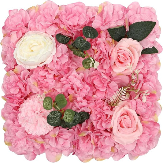 12Pcs Artificial Flower Wall Panel 3D Floral Backdrop Walls15 X 15" Flower Wall Decor Panel Flower Backdrop for Party Home Background Decor-Dark Pink, White