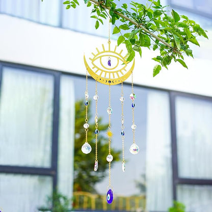 H&D HYALINE & DORA Crystal Suncatcher Evil Eye Sun Catchers for Windows Hanging Indoor Outdoor Home Decor Prism Rainbow Maker