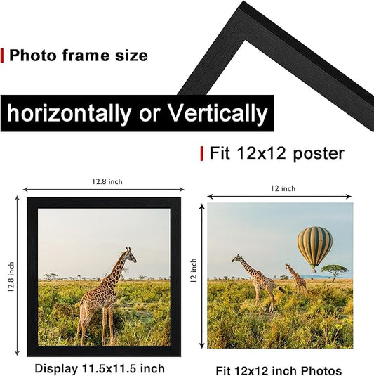 12x12 Picture Frame Set of 5, Black Wooden Frame 12x12 Square Wall Gallery Poster Photo frame with Durable Shatter Resistant Plexiglass,Horizontal and Vertical Formats for Wall Hanging best gift