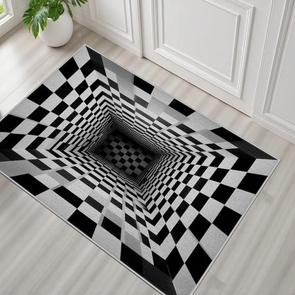 Optical Illusion Rug - Black and White Rug for Living Room, Soft Ultra Soft Faux Wool 2x3 Area Rugs Floor Mats, Non Slip&Non-Shedding Low Pile Checkered Washable Rugs, Abstract Geometric Carpet