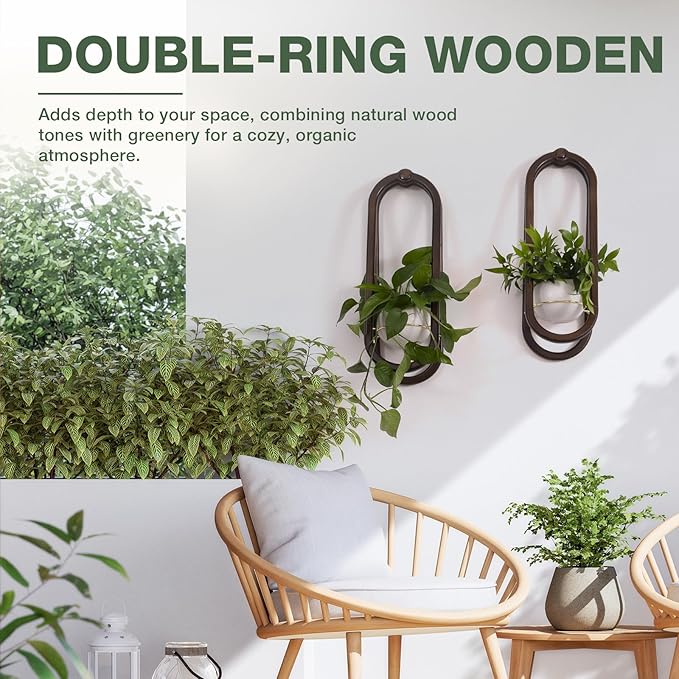 Wooden Wall Planters for Indoor - Modern Hanging Plant Stand Shelf with Ceramic Pot - Walnut Color (Set of 1)