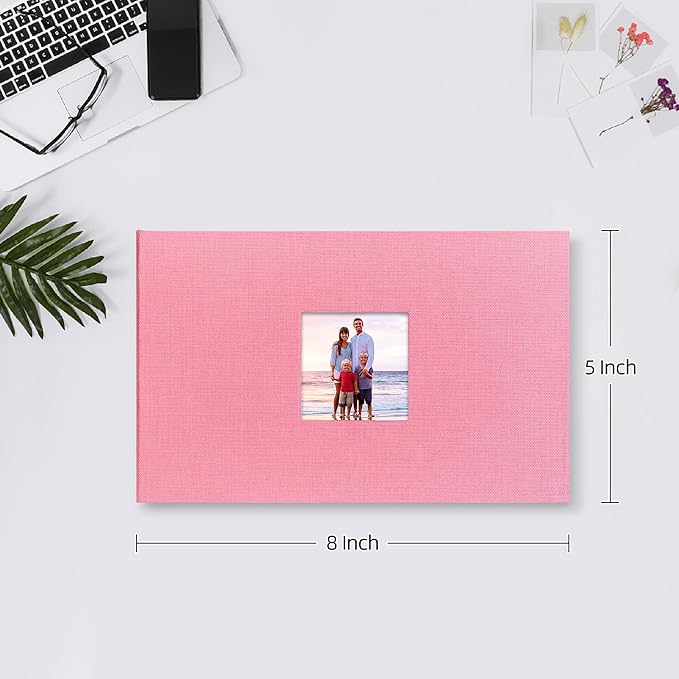 Mublalbum Small Photo Album 4x6 100 Photos Linen Cover Picture Book with Horizontal Pockets for Wedding Family Anniversary and Baby (Pink)