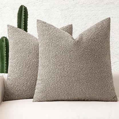 MIULEE 24x24 Decorative Euro Sham Throw Pillows for Bed Set of 2 Textured Boucle Neutral Winter Throw Pillow Covers Light Taupe Accent Solid Couch Pillowcases Sofa Livingroom Home Decor