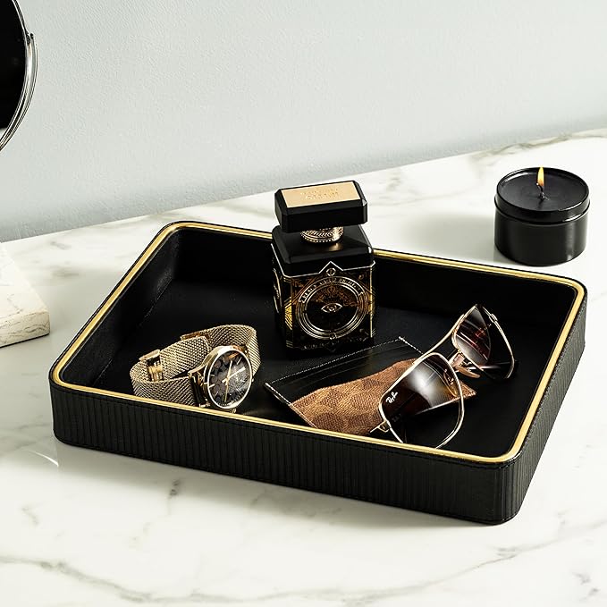 Perfume Tray Valet Tray Night Stand Organizer| Perfume Organizer Catchall Perfume Trays for Dresser Vanity Tray for Dresser| Perfume Holder (Beige 8"x11"x1.75")
