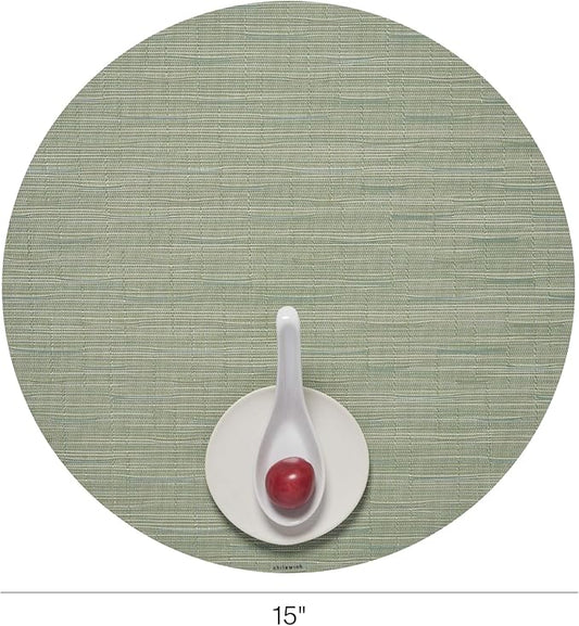 Chilewich Bamboo Placemats Set of 4 - Round Woven Placemats - Reusable, Stain-Resistant, Indoor/Outdoor Tabletop Protection - 15" - Spring Green
