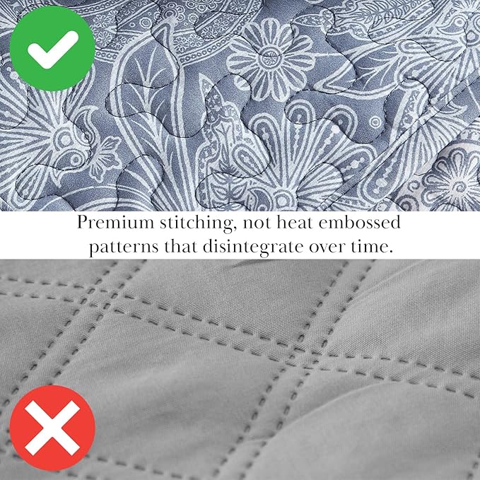 Southshore Fine Living, Inc. Extra Large King Size Quilts, Paisley Quilt, Blue and White Bedspread, 3-Piece Bohemian Bedding Set with Two Matching Shams, California/King, Reversible Blue