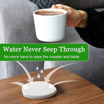 Diatomaceous Earth Coasters Set of 4 for Drinks, Moisture Water Absorbent Stone Coasters for Table Desk at Work, Water Absorbing Instant Drying Diatomite, Modern White