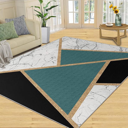 Geometric Marble Rugs for Living Room Abstract Marble Area Rug Light Luxury Geometric Patchwork Carpet Mid-Century Simple Rug for Hardwood Floors Office 6x8ft
