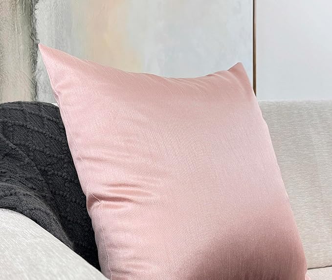 Aiking Home 20x20 Inches Faux Silk Square Throw Pillow Cover, Zipper Closure, Rose Pink (Set of 2)