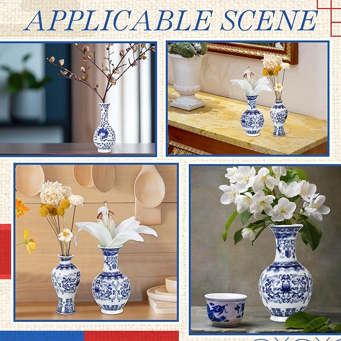Maxcheck 24 Pcs Porcelain Blue and White Vase Mini Chinoiserie Bud Vase Vintage Ceramic Oriental Handmade Chinese Flower Jardiniere for Home Office Shelf Table Centerpieces Decor