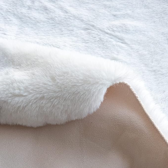 White Faux Rabbit Washable Fur Area Rugs Circle Rugs for Living Room Bedroom Teen Room Fluffy Area Rug 3ft Round Rug