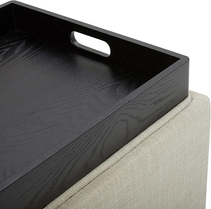 CHITA Storage Ottoman Cube with Tray Lid, Small Footstool with Storage, Square End Table for Living Room and Bedroom, Fabric in Linen