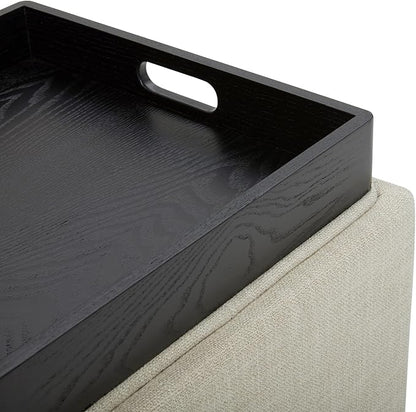 CHITA Storage Ottoman Cube with Tray Lid, Small Footstool with Storage, Square End Table for Living Room and Bedroom, Fabric in Linen