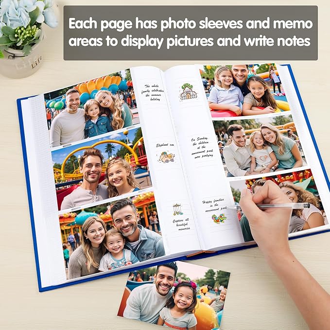 XFveiwoo Photo Album 4x6 450 Photos with Writing Space,4 x 6 Photo Book Linen Cover with Front Window, 4x6 Picture Album 450 Photos Photo Album Book for Wedding Kids Travel Family Baby Pictures, Blue