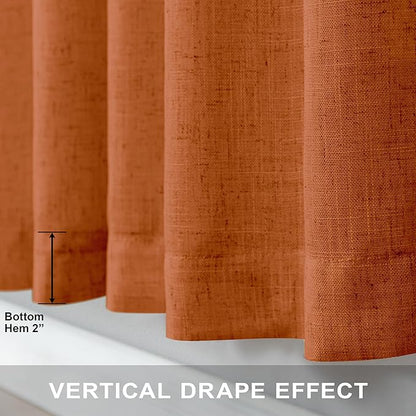 Burnt Orange Curtains 90 Inches Long for Living Room 2 Panels Set Back Tab Rod Pocket Linen Semi Sheer Copper Brown Rust Colored Curtain for Bedroom Dining Office Western Southwest Decor 52x90 Length
