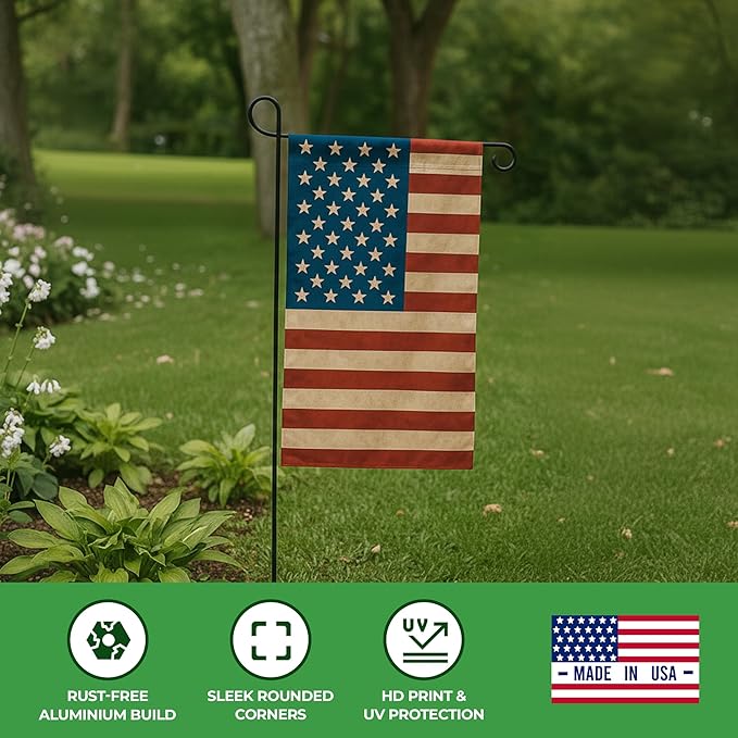Custom Garden Flag with Pole Stand by BCB – Personalized Outdoor Garden Flags | Double-Sided Yard Flag with Stand | Decorative Seasonal Garden Flag Holder Set – 12”x18” | Made in USA
