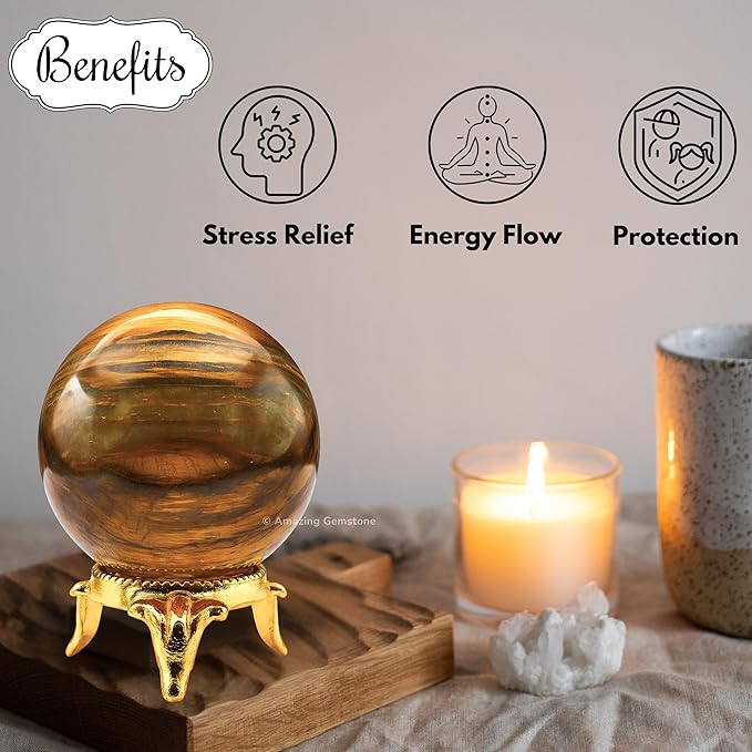 Amazing Gemstone Nellite Crystal Ball with Stand - 1.5" Inches Crystal Sphere Meditation Balls for Witchcraft and Decorative Balls
