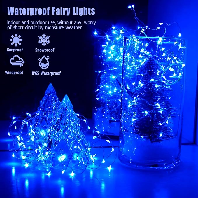 OakHaomie 6 Pack Fairy Lights Battery Operated No Remote LED Starry String Lights 30 Micro Starry LEDs on 10ft Copper Wire Light for DIY Wedding Centerpiece Table Decorations (Blue)