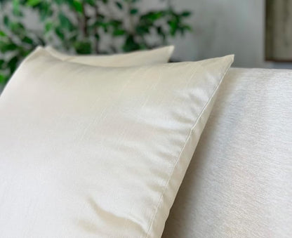 Aiking Home 18x18 Inches Faux Silk Square Throw Pillow Cover, Zipper Closure, Ivory (Set of 2)