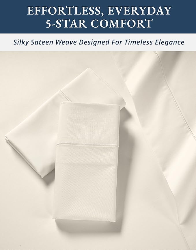 LANE LINEN 100% Egyptian Cotton King Size Bed Sheets, Machine Washable Naturally Temperature regulating Sustaibable No Pill Fade Resistant King Size Sheets Set Cotton - Sea Salt