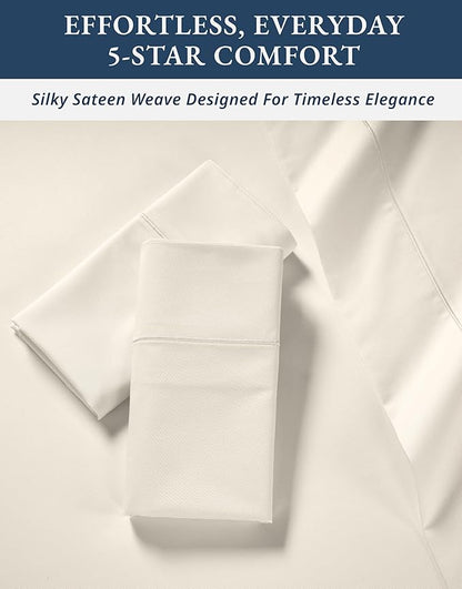 LANE LINEN 100% Egyptian Cotton King Size Bed Sheets, Machine Washable Naturally Temperature regulating Sustaibable No Pill Fade Resistant King Size Sheets Set Cotton - Sea Salt