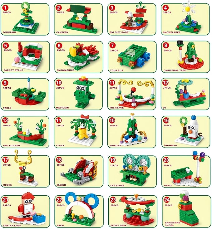 Building Block Advent Calendar 2025 Christmas Tree, 24 Days Christmas Building Block Advent Calendar | 2 Play Ways Xmas Tree & 24 Small Models, 2025 New Year Gifts for Adults Kids Teens