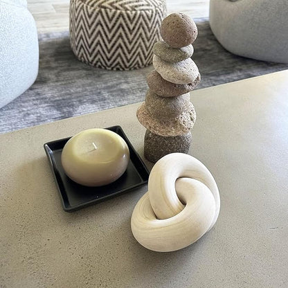 Wood Knot Decor Natural-2 Link Wooden Chain Link Coffee Table Wooden Knot Decorative Boho Farmhouse Rustic for Living Room Bookshelf Objects Ornament