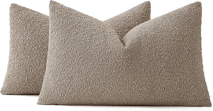 MIULEE 12x20 Inch Decorative Lumbar Throw Pillows for Bed Set of 2 Textured Boucle Neutral Winter Throw Pillow Covers Light Taupe Accent Solid Pillowcases Sofa Livingroom Home Decor