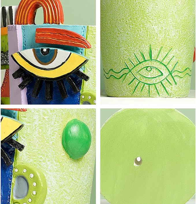 Picasso Abstract Face Planter Pots Funky Head Planters for Indoor Plants Colorful Flower Vase with Drainage Hole for Home Decor (Small)
