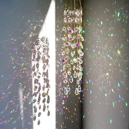 HDCRYSTALGIFTS 2 Pack Crystal Suncatchers for Window Hanging, Rainbow Maker Crystal Prism Sun Catcher Indoor Window Outdoor Home Garden Decor Retirement Gift,17inch