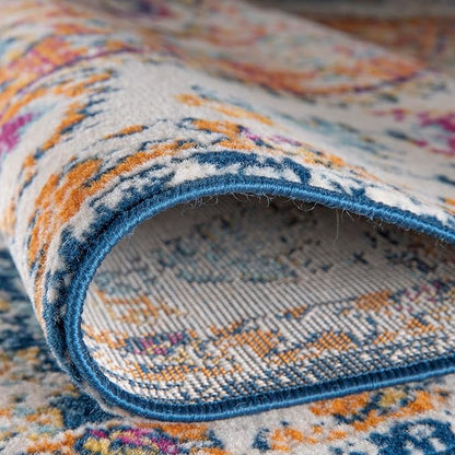 Rugshop Vintage Distressed Bohemian Area Rug for Living Room,Bedroom,Dining Room– Vibrant Multi-Color Tribal Design, 8' Round