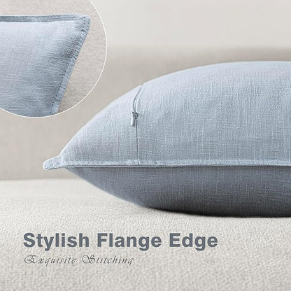 Foindtower Pack of 2, Decorative Linen Soild Throw Pillow Covers Soft Accent Lumbar Cushion Case Boho Farmhouse Pillowcase for Chair Couch Sofa Bedroom Living Room Home Decor 12 x 20 Inch Sky Blue