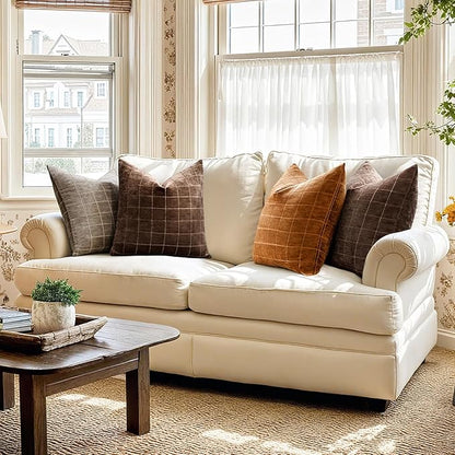 MIULEE Decorative Chenille Check Throw Pillow Covers Vintage Plaid Couch Pillows 20x20 Inch Set of 2 Neutral Boho Farmhouse Cushion Covers Modern Spring Home Decor for Sofa Bed Living Room Bronze