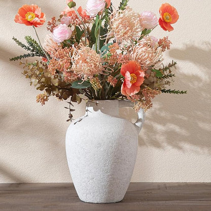 Ceramic Rustic Farmhouse Vase,8.85 Inch White Ceramic Decorative Flower for Home Decor Table Living Room Kitchen Bedroom Shelf Mantel Wedding Centerpiece Holiday & Wedding