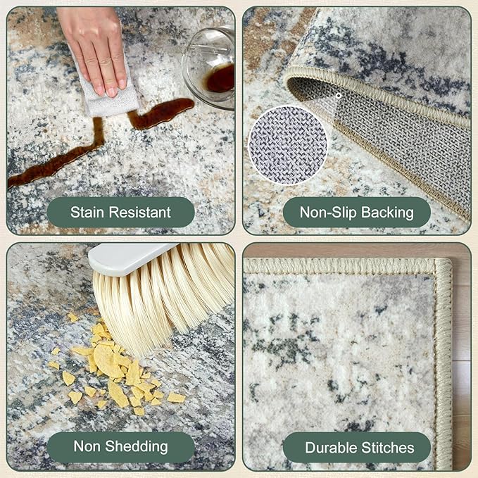 Washable Area Rug for Living Room 6x9 - Neutral Modern Abstract Rugs, Soft Non Slip Carpet with for Bedroom, Under Dining Room Table, Home, Office, Dorm - Green Yellow