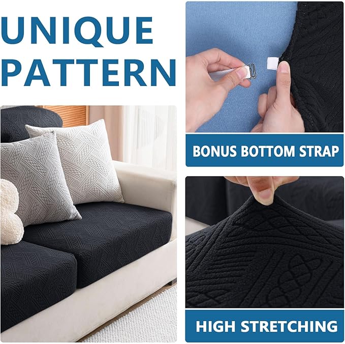 hyha Waterproof Couch Cushion Covers, Waterproof Sectional Couch Covers for Cushion Sofa for Pets, Stretch Sofa Slipcover Washable with Elastic Bottom(Back Cover L, Black)