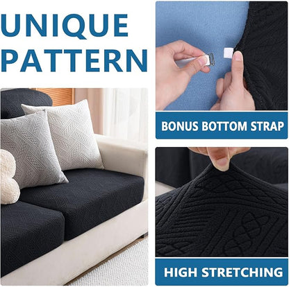 hyha Waterproof Couch Cushion Covers, Waterproof Sectional Couch Covers for Cushion Sofa for Pets, Stretch Sofa Slipcover Washable with Elastic Bottom(Back Cover L, Black)