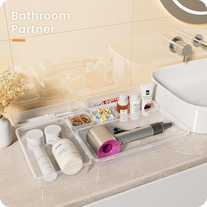 A-LuGei 【46PCS & 5Sizes】 Clear Drawer Organizer,【Hold 277 Items】 Makeup Organizer, Bathroom Organizers and Storage, Organization and Storage, Organizer Bins for Office Vanity Kitchen Tool Trays