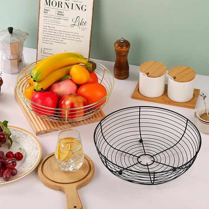 IBWell® Gold Fruit Bowl for Kichen Countertop, Round Wire Fruits Breads Vegetables Snacks Canddy Basket - 11.5"x3.4"(DxH)