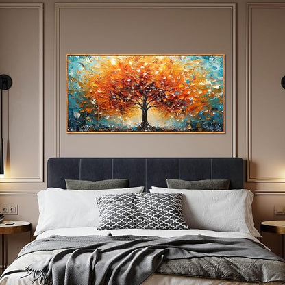 Framed Canvas Wall Art for Living Room Bedroom Office Large Tree of Life Wall Art Orange Tree Picture Modern Canvas Prints Decor Size 24x48