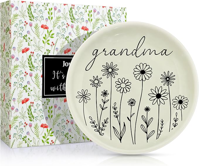 JoycuFF Grandma Birthday Gifts from Granddaughter for Christmas Mothers Day,Grandmother Gifts Ring Dish Decorative Trinket Ceramic