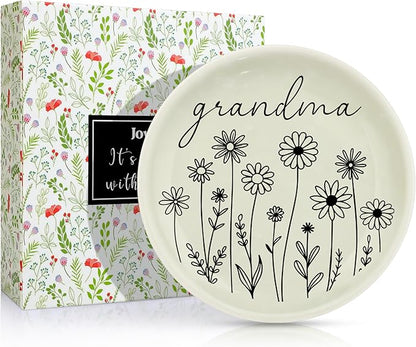 JoycuFF Grandma Birthday Gifts from Granddaughter for Christmas Mothers Day,Grandmother Gifts Ring Dish Decorative Trinket Ceramic