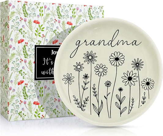 JoycuFF Grandma Birthday Gifts from Granddaughter for Christmas Mothers Day,Grandmother Gifts Ring Dish Decorative Trinket Ceramic