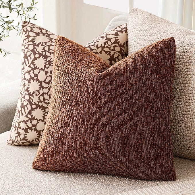 Foindtower Decorative Textured Boucle Throw Pillow Covers Accent Solid Pillow Cases Neutral Soft Cozy Couch Cushion Case for Chair Sofa Bedroom Living Room Home Decor 20x20 Inch,1PC,Red Taupe