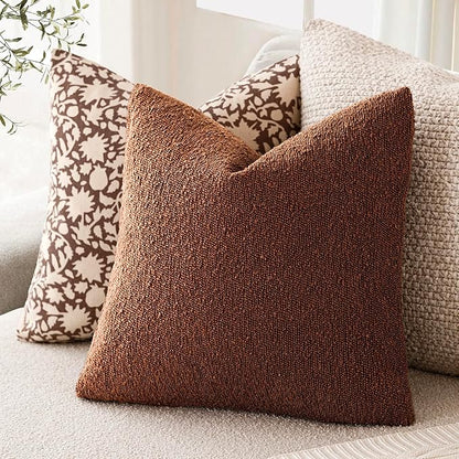 Foindtower Pack of 2 Textured Boucle Throw Pillow Covers Accent Solid Pillow Cases Cozy Soft Decorative Couch Cushion Case for Chair Sofa Bedroom Living Room Home Decor 20x20 Inch Red Taupe